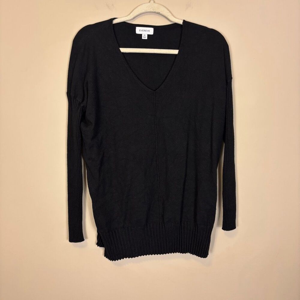 Evereve Black V Neck Slit‎ Side Pullover Sweater XS